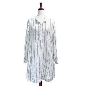 CP‎ Shades Small 100% Linen Striped Tunic Shirt Dress Henley Boho Coastal